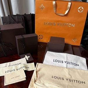 Authentic Louis Vuitton shopping bags, gift boxes and dust bags